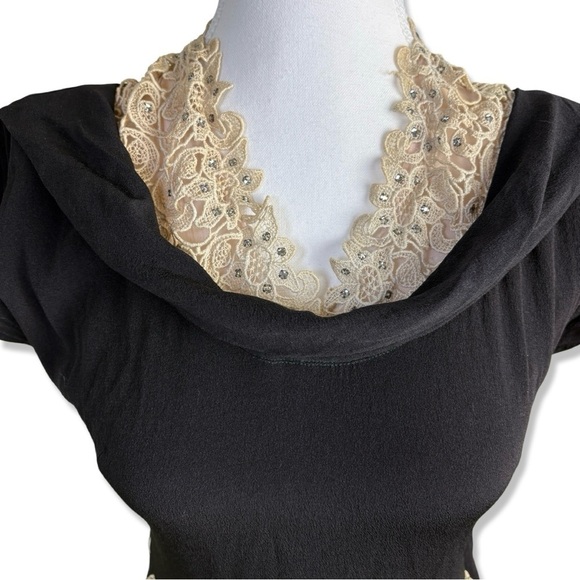 VINTAGE 1940s/50s POLLY BRIEF A-Line Dress with Lace and Rhinestones - Picture 2 of 8